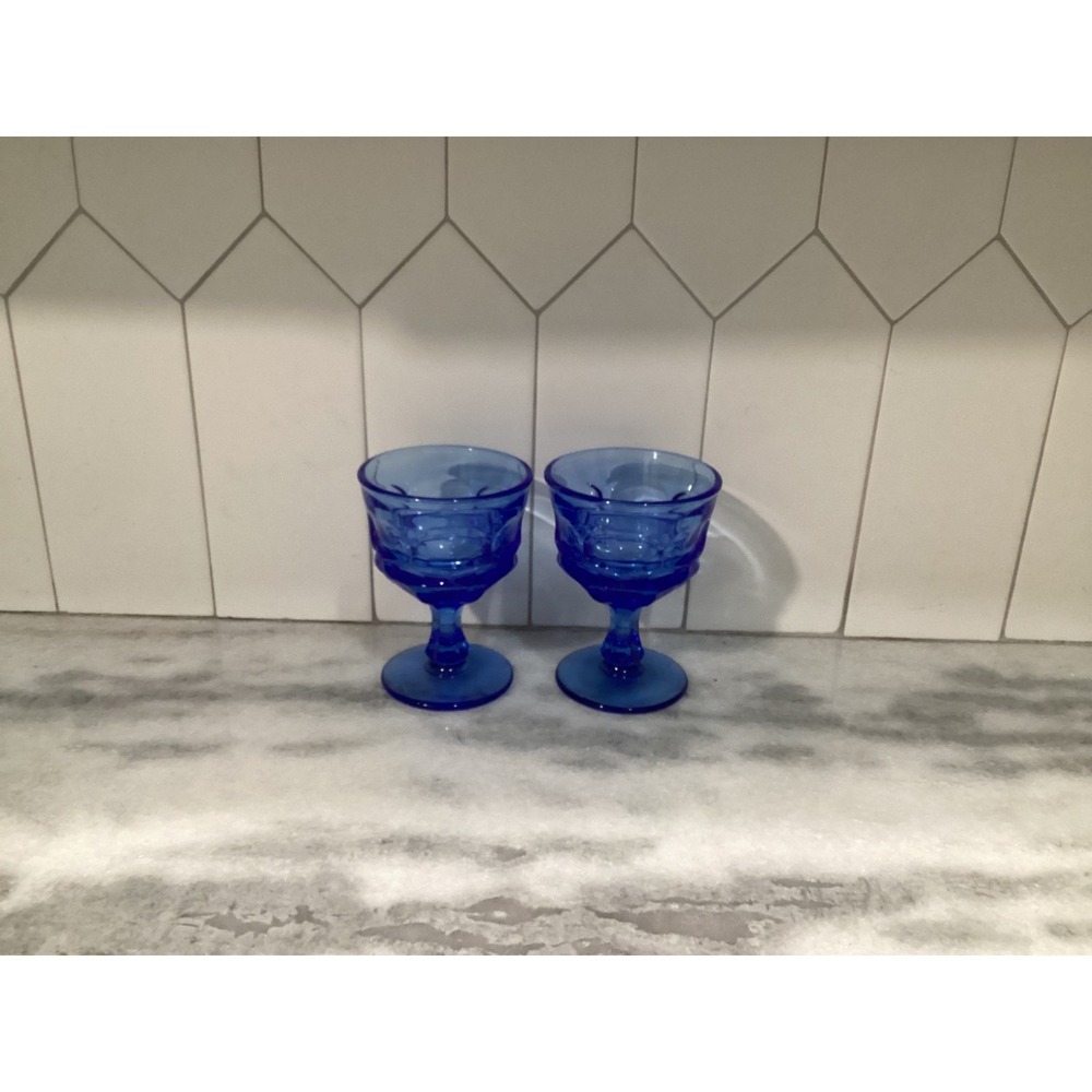 Set Of 2 Fostoria ARGUS BLUE Sherbet / Champagne / Dessert Glasses 5"